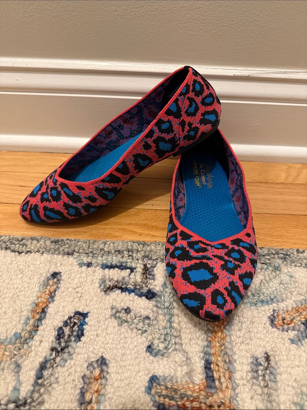 Sketchers Pink and Blue Leopard Knit Ballet Flats